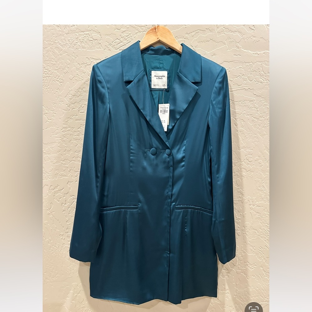 NWT Abercrombie & Fitch Green Satin Blazer Mini Dress SizeXS.